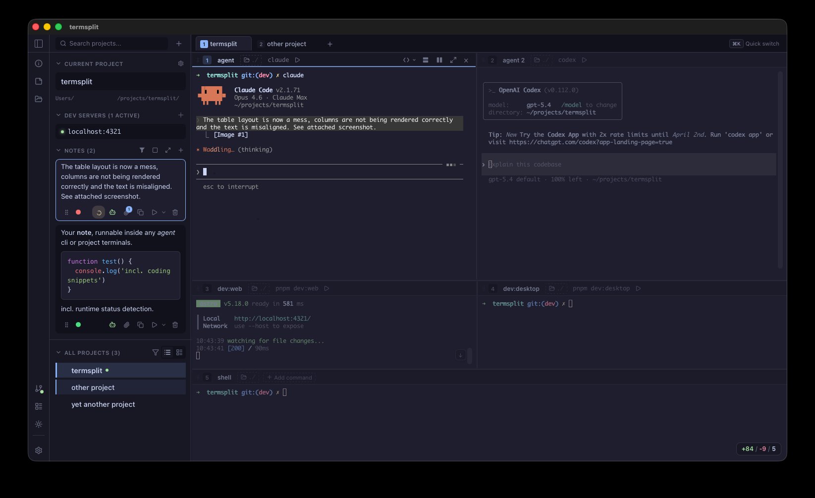 TermSplit workspace (Dark)